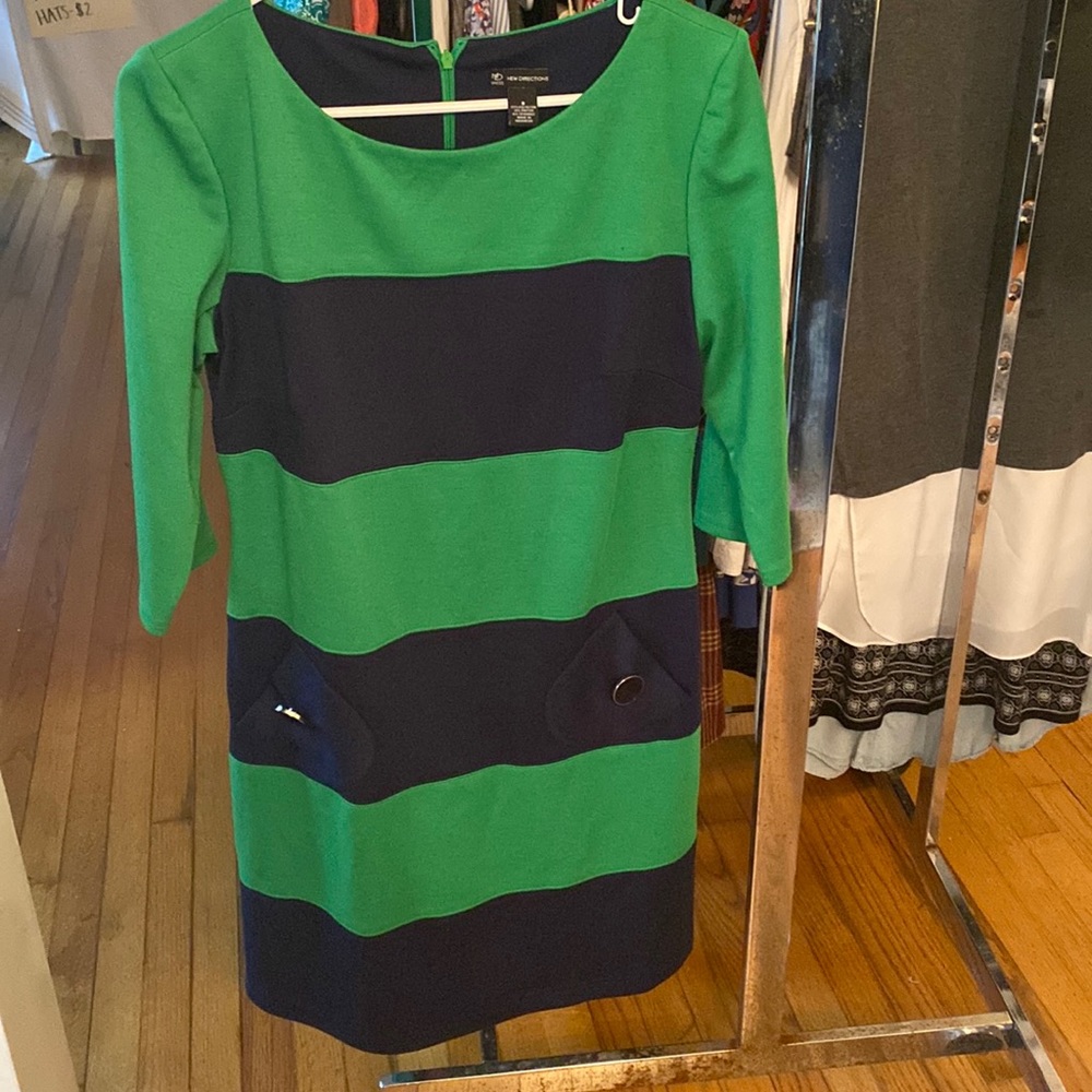 Striped, quarter sleeved dress w/ pockets